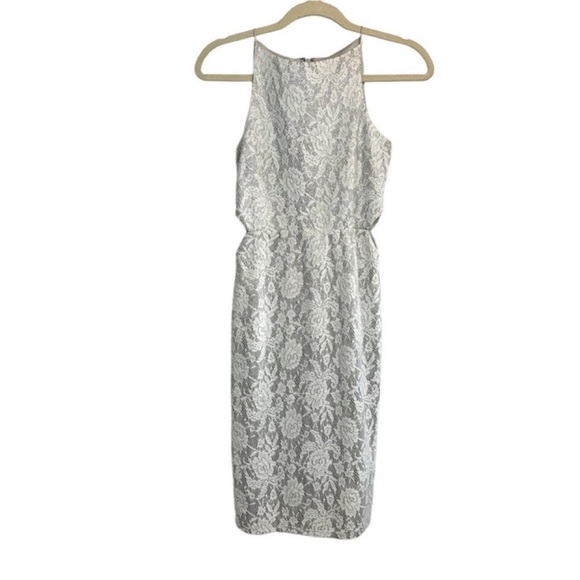 Topshop Dresses & Skirts - Topshop Nordstrom white & silver floral sleeveless cutout fitted dress 2 EUC